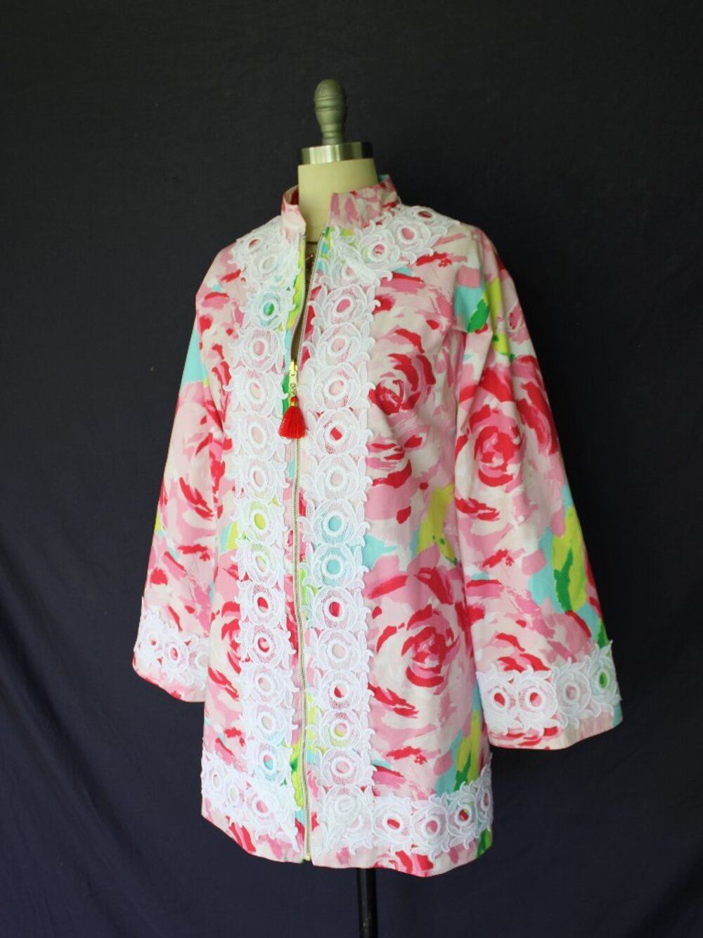 Rare custom Lilly Pulizer caftan tunic kimono dress First Impression lace tassel - Picture 6 of 10